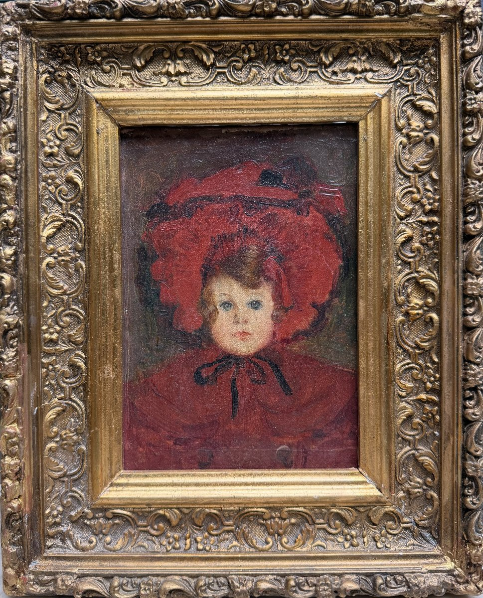 French Impressionist School - Girl With Red Hat, Circa 1880-photo-2