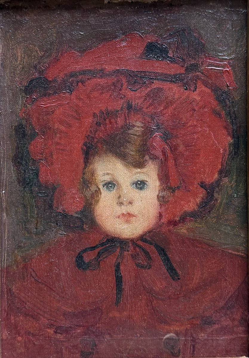 French Impressionist School - Girl With Red Hat, Circa 1880-photo-3