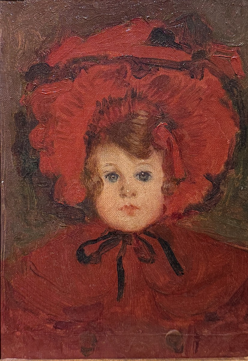 French Impressionist School - Girl With Red Hat, Circa 1880