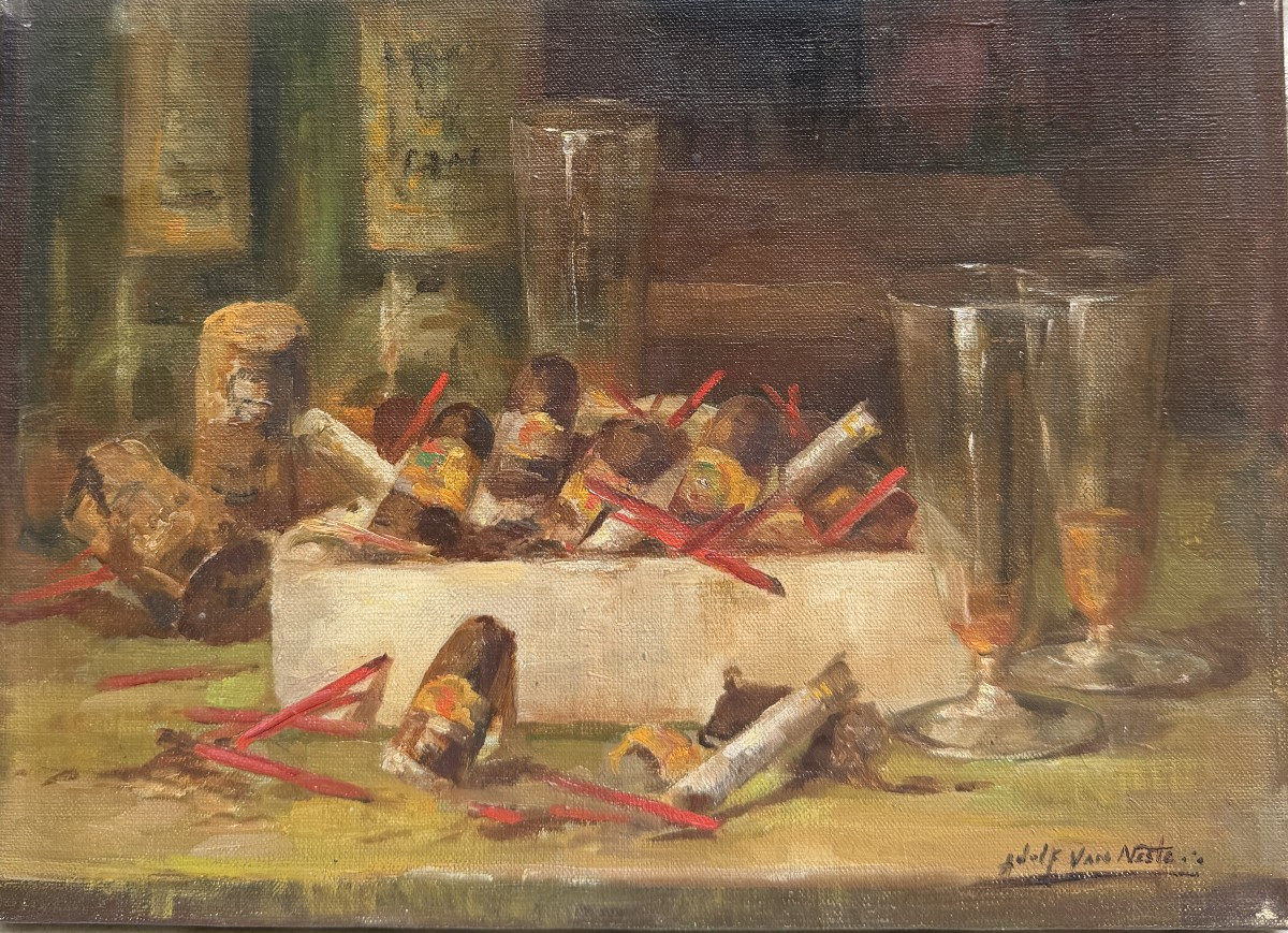 Adolf Van Neste (1880-1959) - Fin de soirée - Nature morte, circa 1920