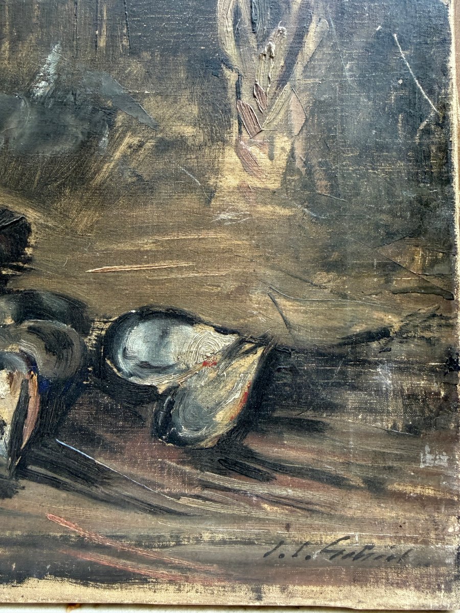 Ecole française impressionniste - Nature morte aux moules - Signé circa 1900-photo-1