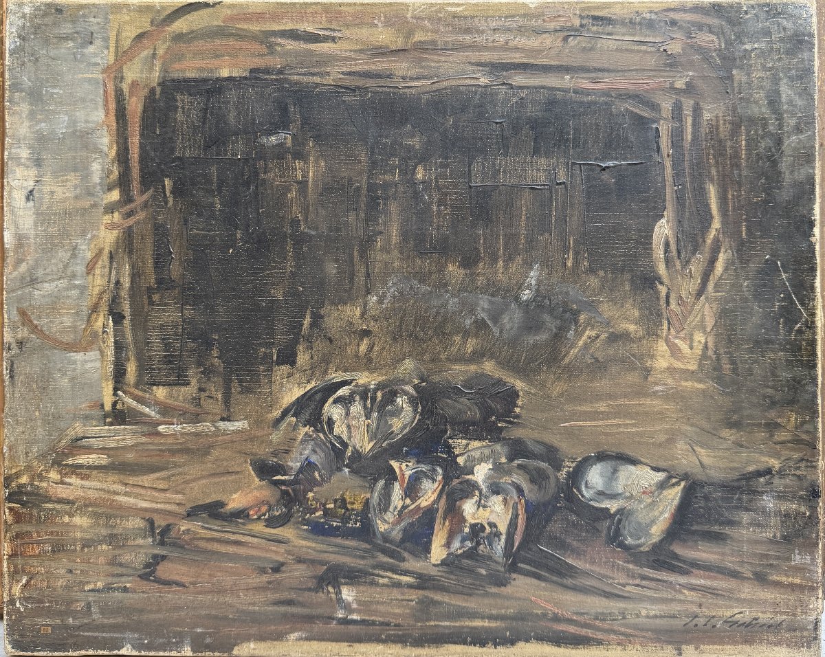 Ecole française impressionniste - Nature morte aux moules - Signé circa 1900