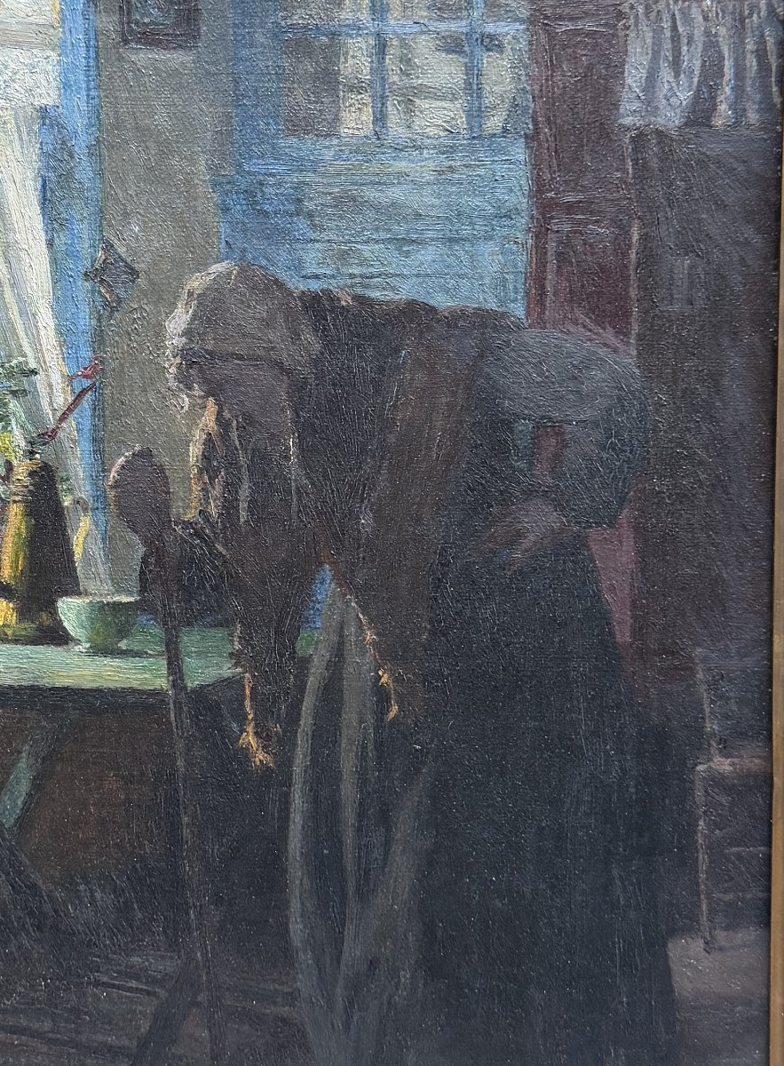 Ecole française de la fin du 19ème siècle - Bretonne dans son intérieur, circa 1900-photo-3