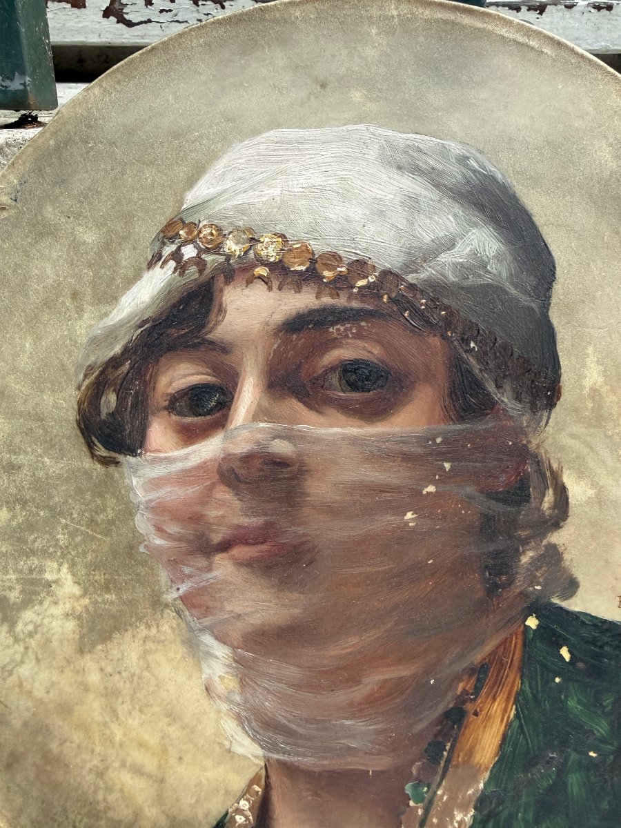 Paul Louis Bouchard (1853–1937) — Tondo On Vellum: Orientalist Portrait, 1889-photo-2