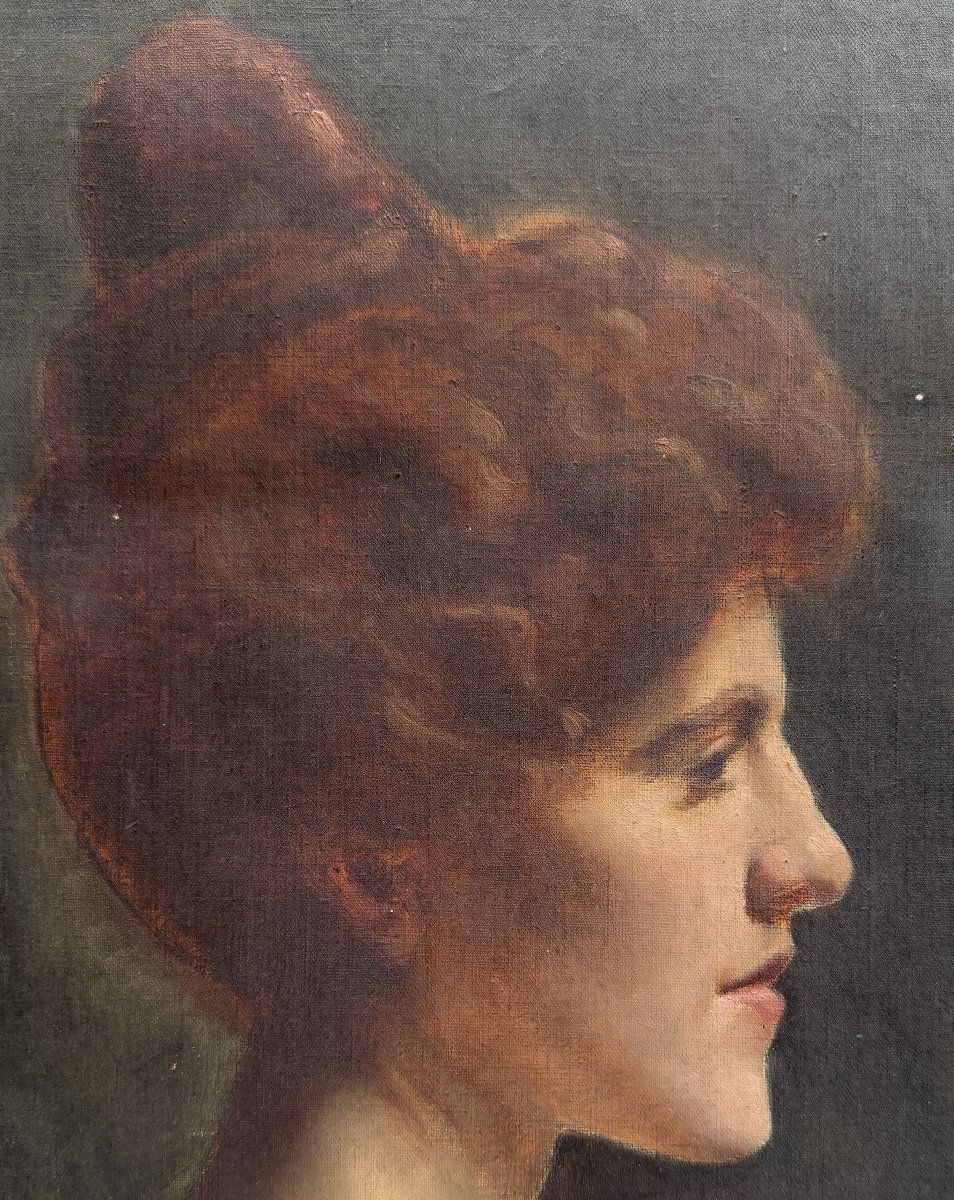 Ecole Française Impressionniste - Femme rousse de profil, circa 1890-photo-2