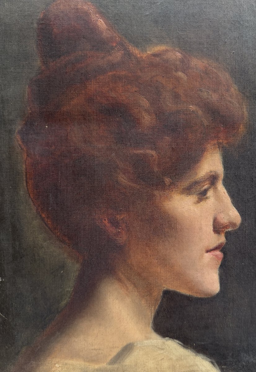 Ecole Française Impressionniste - Femme rousse de profil, circa 1890-photo-4