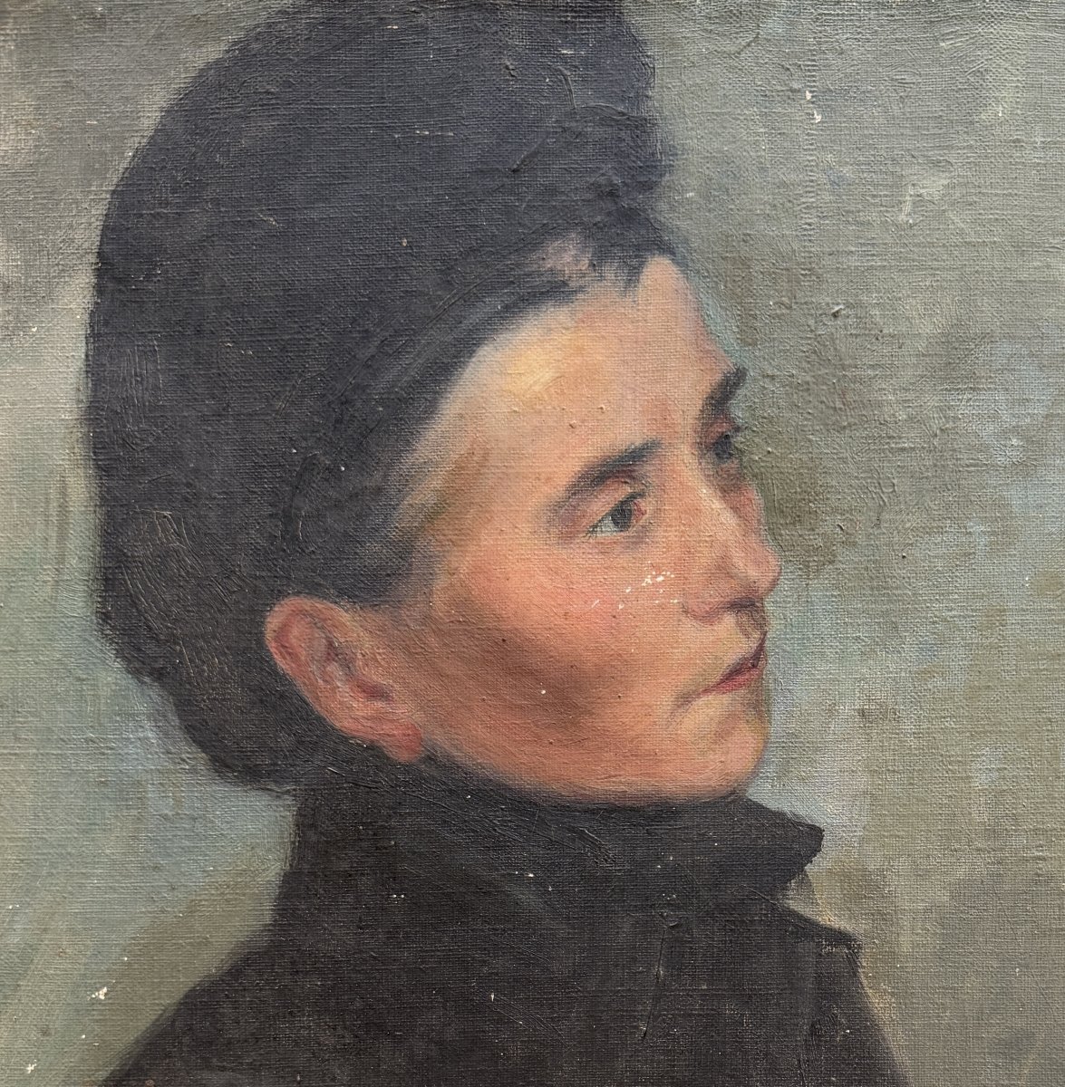 Ecole française impressionniste - Portrait de femme au chapeau, circa 1890-photo-2