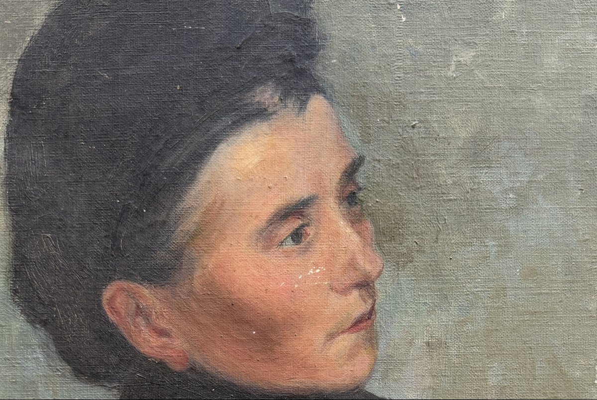Ecole française impressionniste - Portrait de femme au chapeau, circa 1890-photo-3
