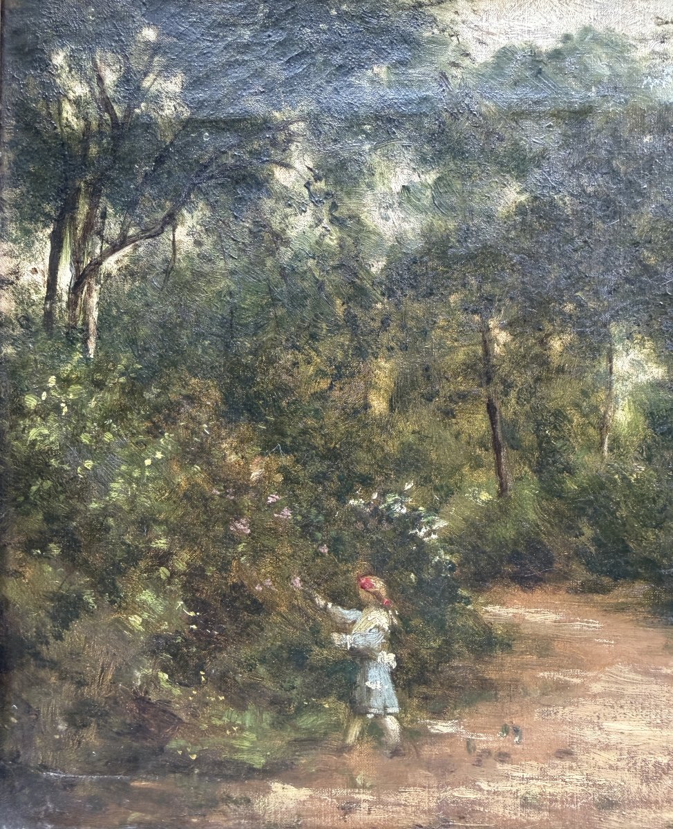 Ecole Française Impressionniste - Petite fille jouant au jardin, circa 1870-photo-4