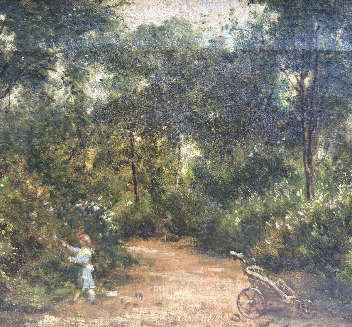Ecole Française Impressionniste - Petite fille jouant au jardin, circa 1870-photo-1