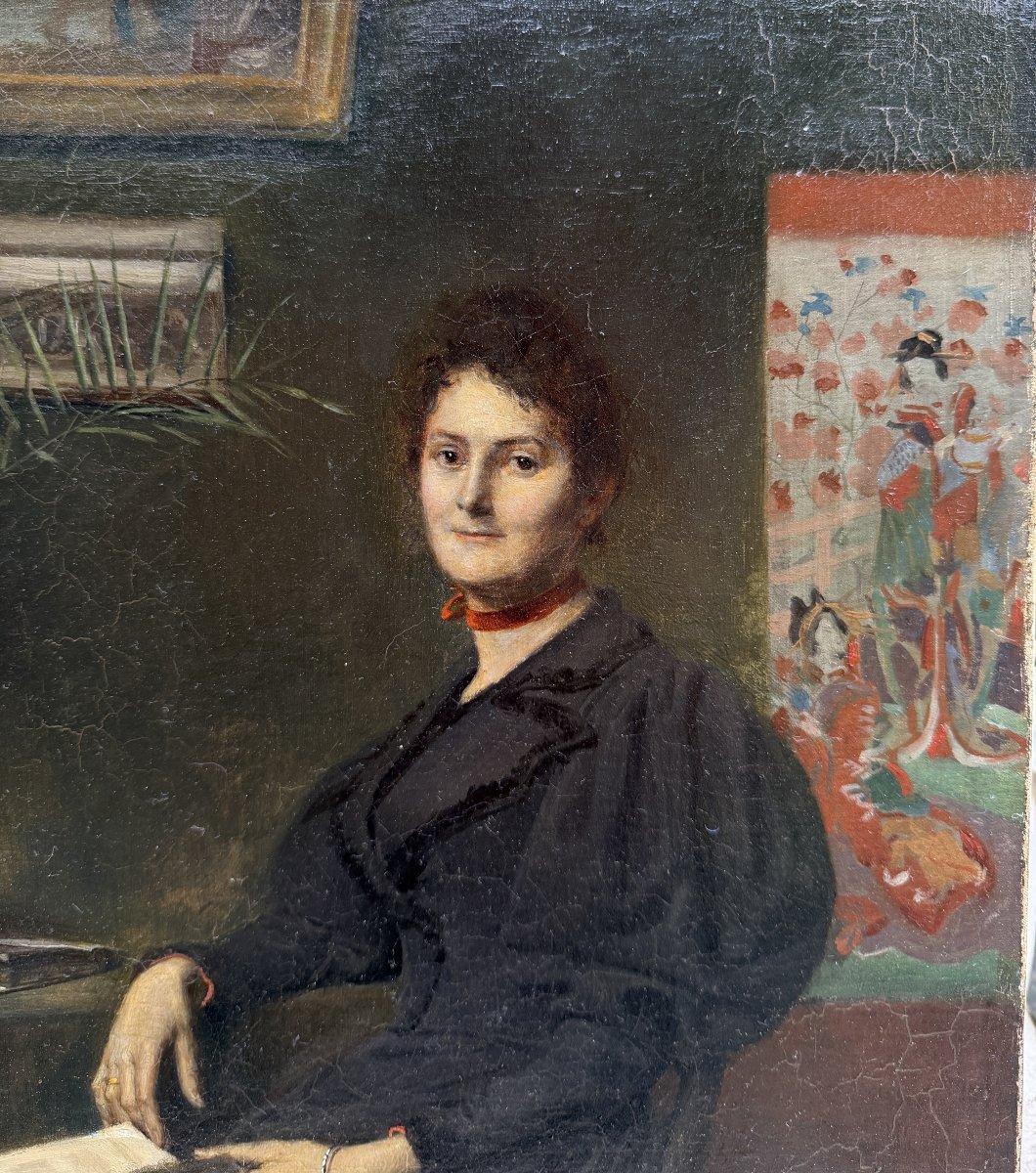 G. Lebrun (19th–20th Centuries) - An Elegant Woman With Japanese Prints, 1894-photo-2