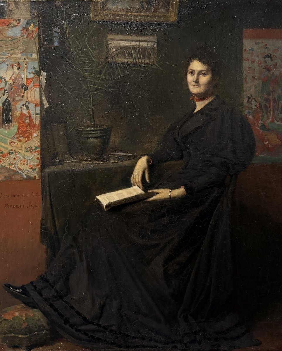 G. Lebrun (19th–20th Centuries) - An Elegant Woman With Japanese Prints, 1894