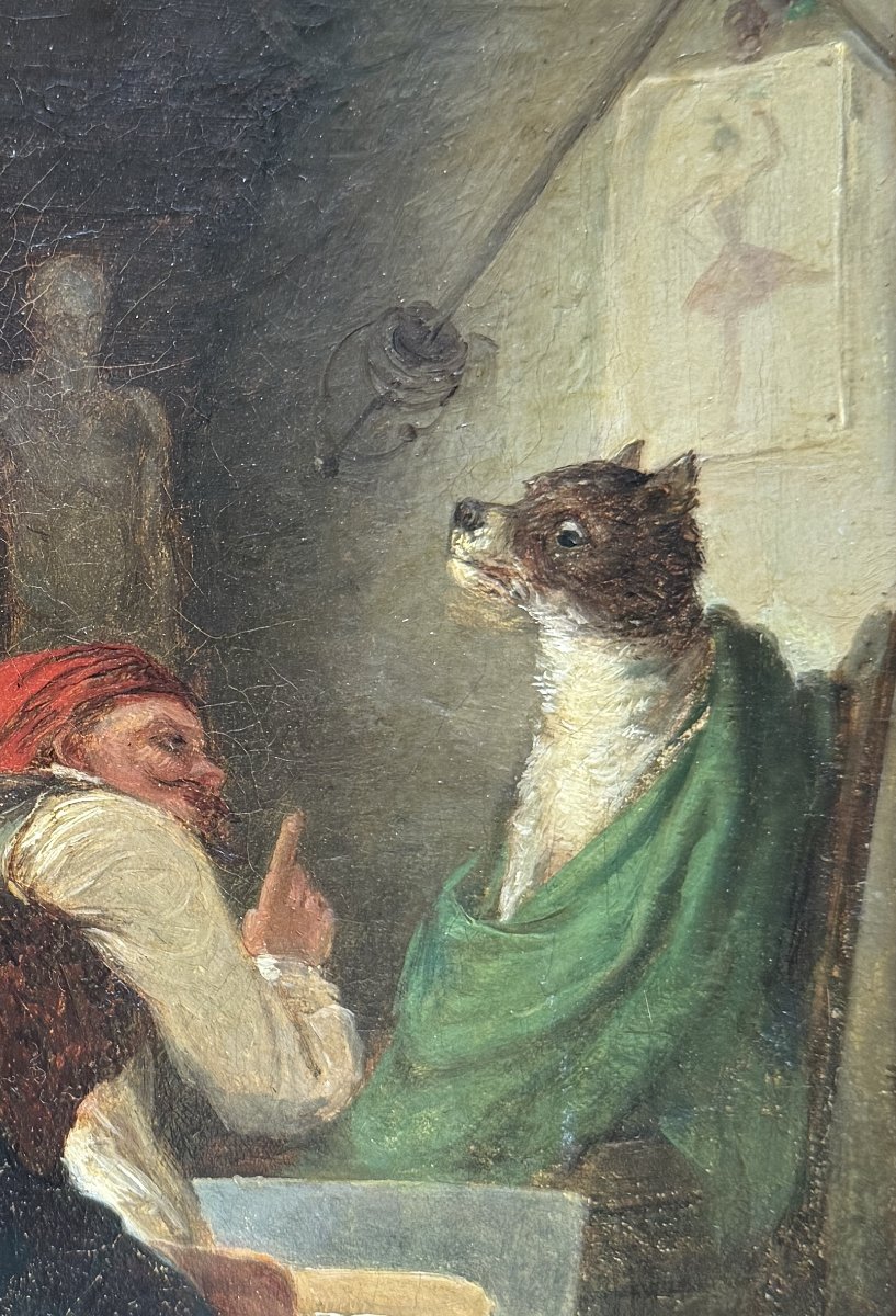 Ecole française du 19ème siècle - L'artiste fauché et sa muse - son chien, circa 1860-photo-4