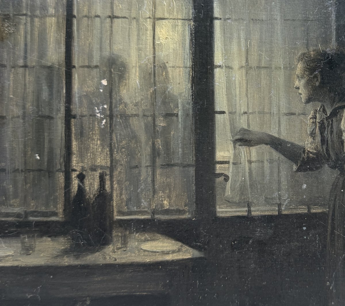 Late 19th-century French School - *evening Visitors*, Illustrative Painting, 1890-photo-3