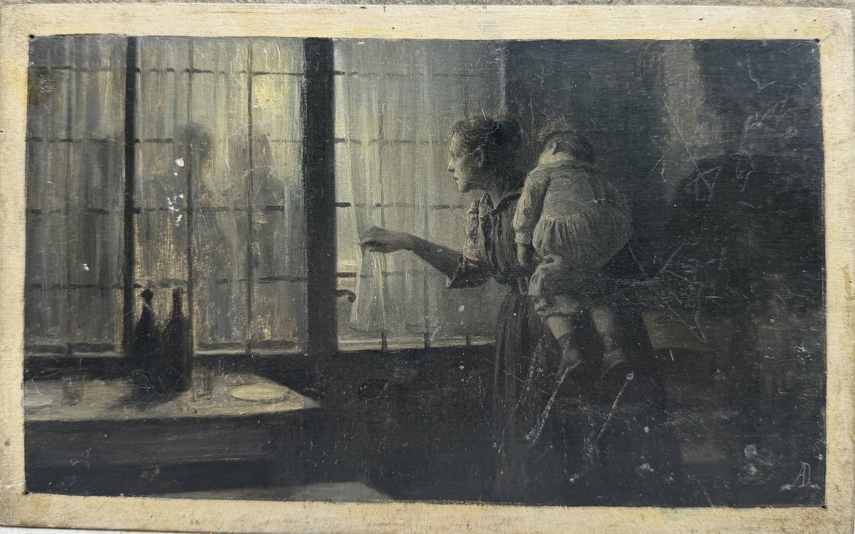 Late 19th-century French School - *evening Visitors*, Illustrative Painting, 1890