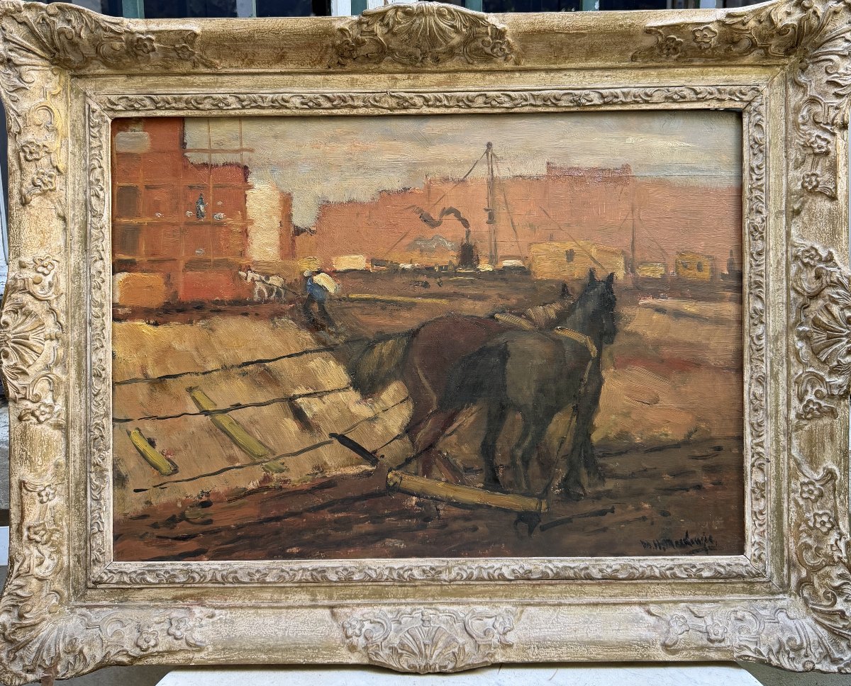 Marie Henri Mackenzie (1878–1961) - Draft Horses At A Construction Site In Amsterdam, Circa 1915-photo-2