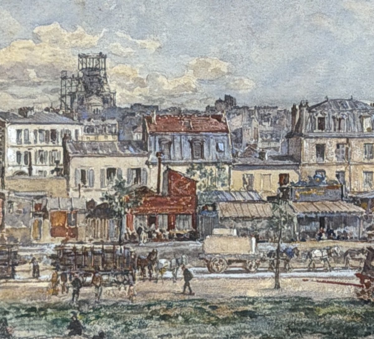 Fréderic Houbron (1851-1908) - Paris, Montmartre, le Sacré Coeur en chantier, 1899-photo-2