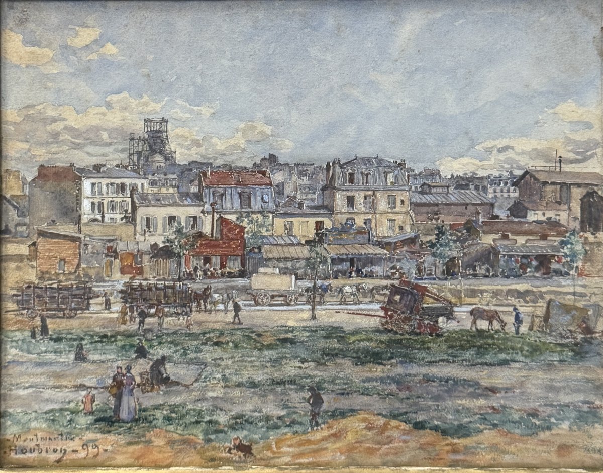 Fréderic Houbron (1851-1908) - Paris, Montmartre, le Sacré Coeur en chantier, 1899