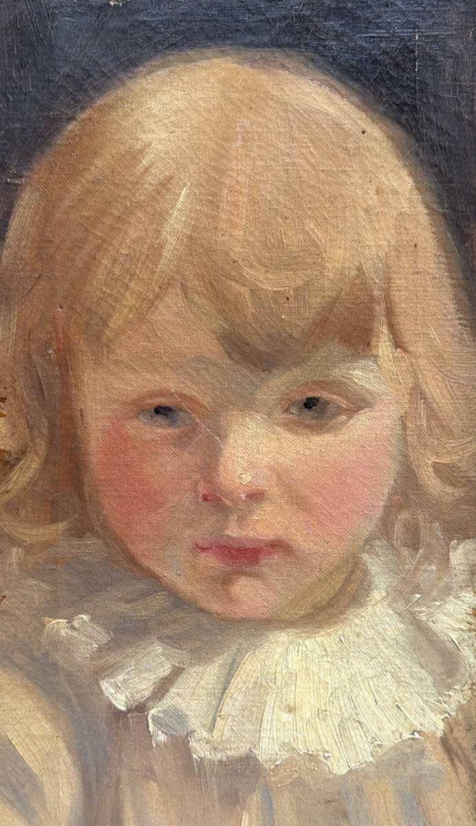 Ecole Française Impressionniste -tableau portrait d'enfant, circa 1890-photo-3