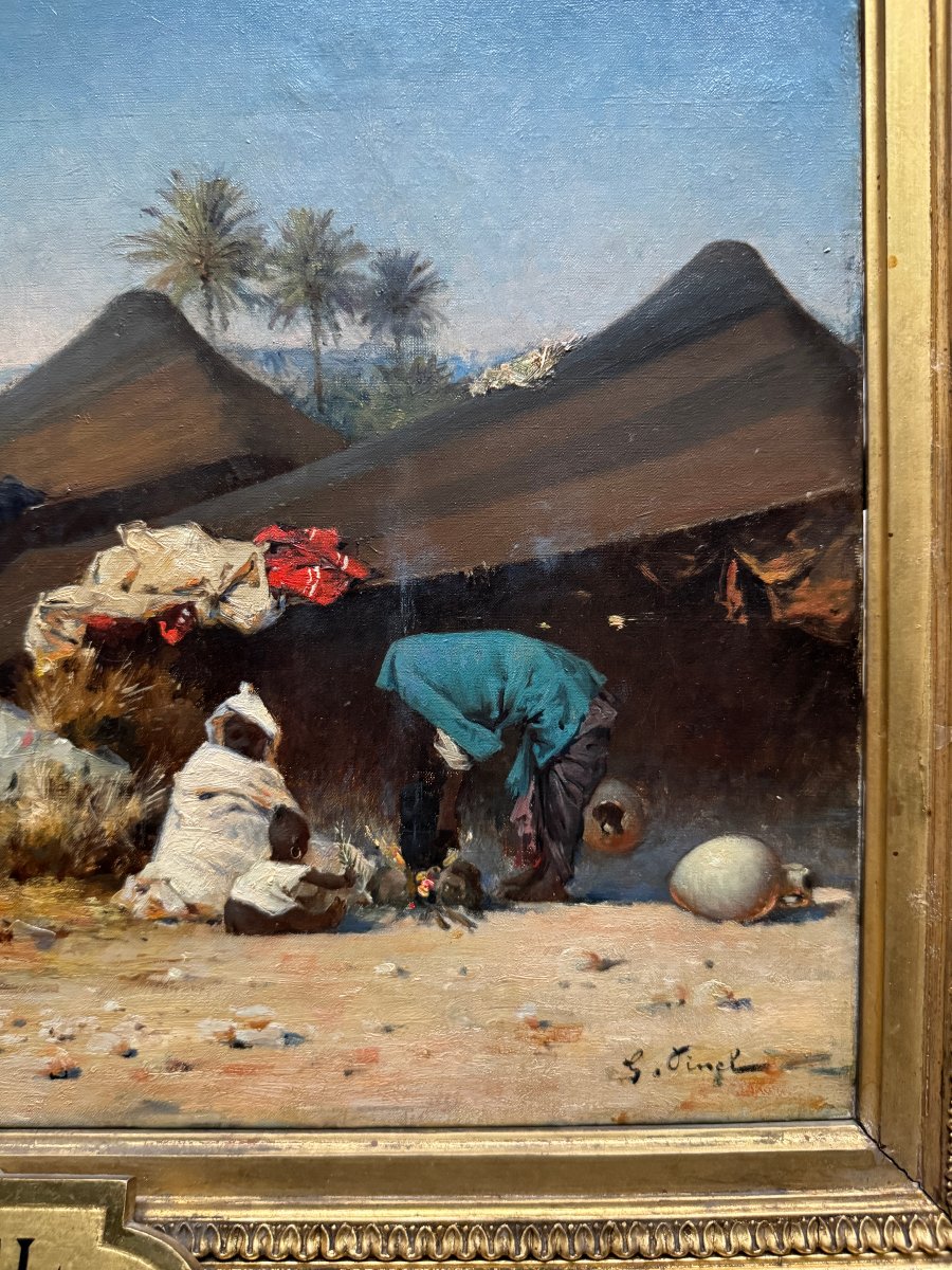 Gustave Nicolas PINEL (1842-1896) - tableau orientaliste Campement d'africains à Gabès, Tunisie-photo-4