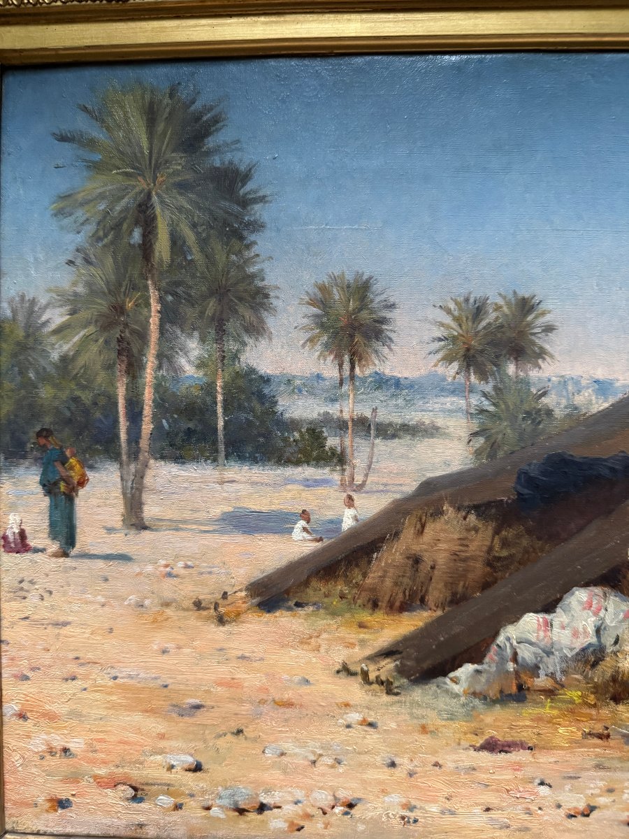 Gustave Nicolas PINEL (1842-1896) - tableau orientaliste Campement d'africains à Gabès, Tunisie-photo-5