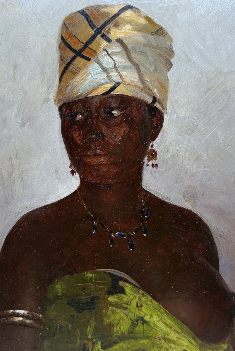 Jean Palun (XIX-XX) - Tableau Africaniste Bénin - Jeune Femme Dahomey, 1909-photo-3