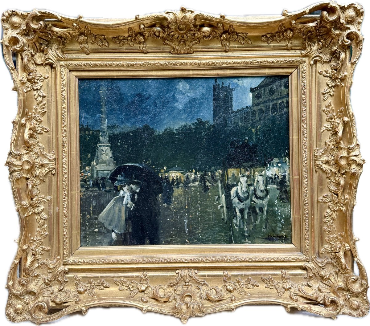 H. Lionel (19th–20th Centuries) - Painting Paris, Place Du Châtelet At Night, Circa 1900-photo-2