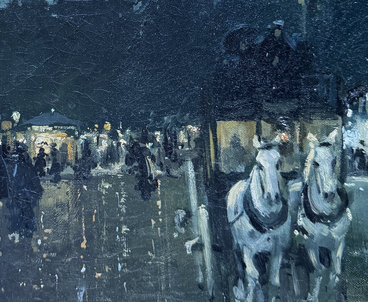 H. Lionel (19th–20th Centuries) - Painting Paris, Place Du Châtelet At Night, Circa 1900-photo-1