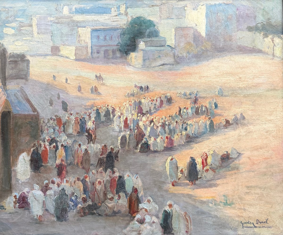 Gaston Jules Louis DUREL (1879-1954) - Tableau Orientalisme Marché à Rabat, Maroc, circa 1931-photo-2