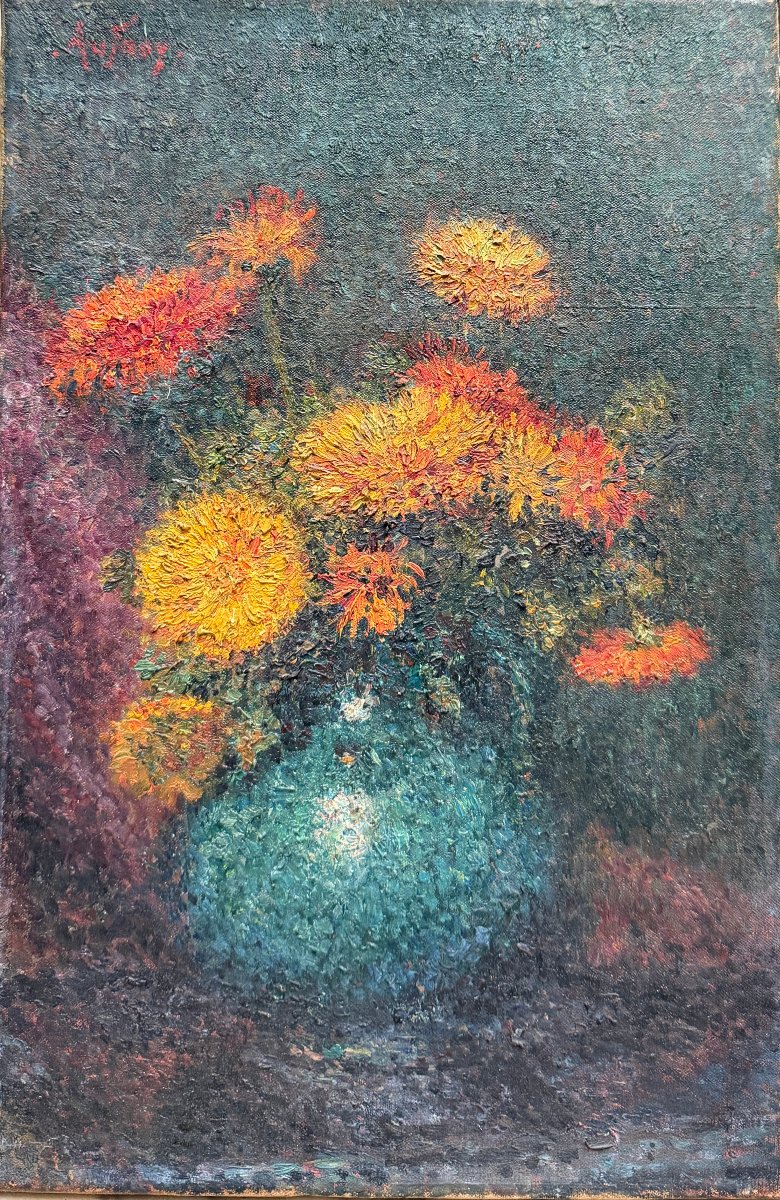 Georges Aufray (1864–1941) — Pointillist Still Life With Flowers, Circa 1900-photo-4