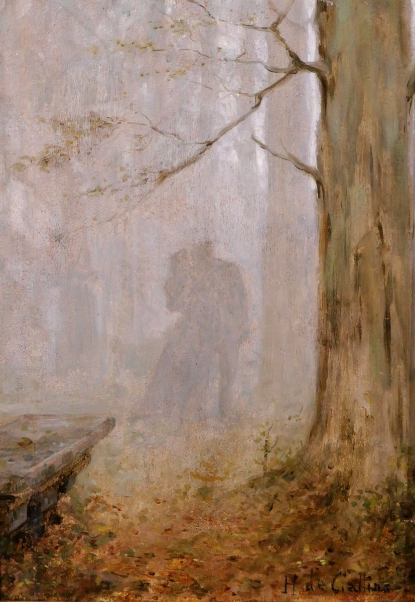 Horace De Callias (1847–1924) — Painting: *couple In The Mist, Autumn Scene*, Circa 1890