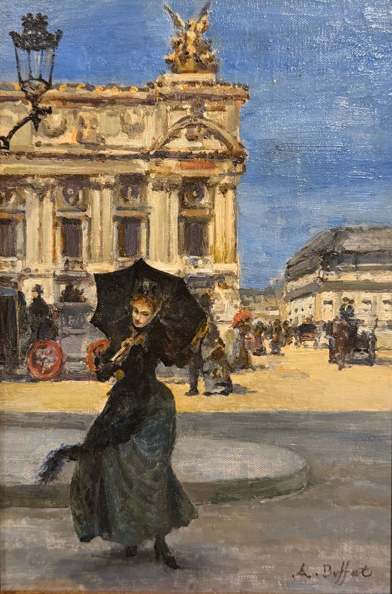 Amedée Buffet (1869–1933) — Paris, An Elegant Woman In Front Of The Opera House, Circa 1900