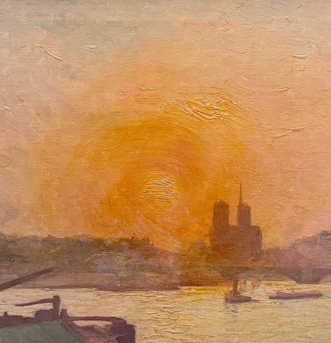 Henri Royet (1850-1918) - Coucher de Soleil sur la Seine, Notre Dame de Paris, circa 1900-photo-3