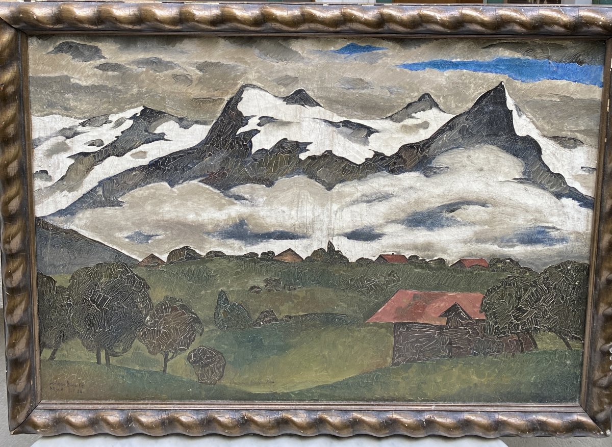 Lodew Bosscke (1900-1980) -ecole Belge Paysage De Montagne Art Déco, 1926 