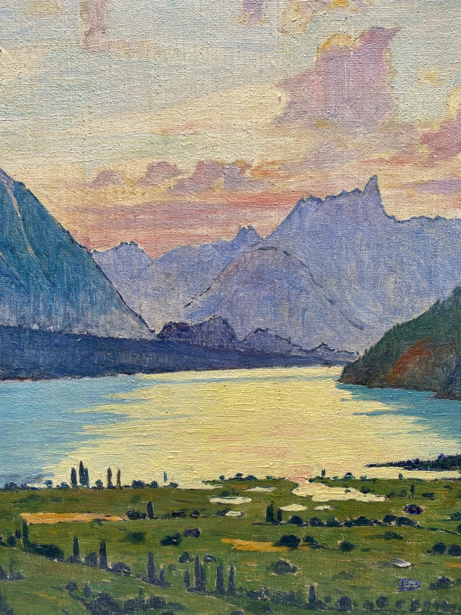 Robert Fardel (1867-1931) - Le Lac De Thoune, Suisse. Circa 1910-photo-2