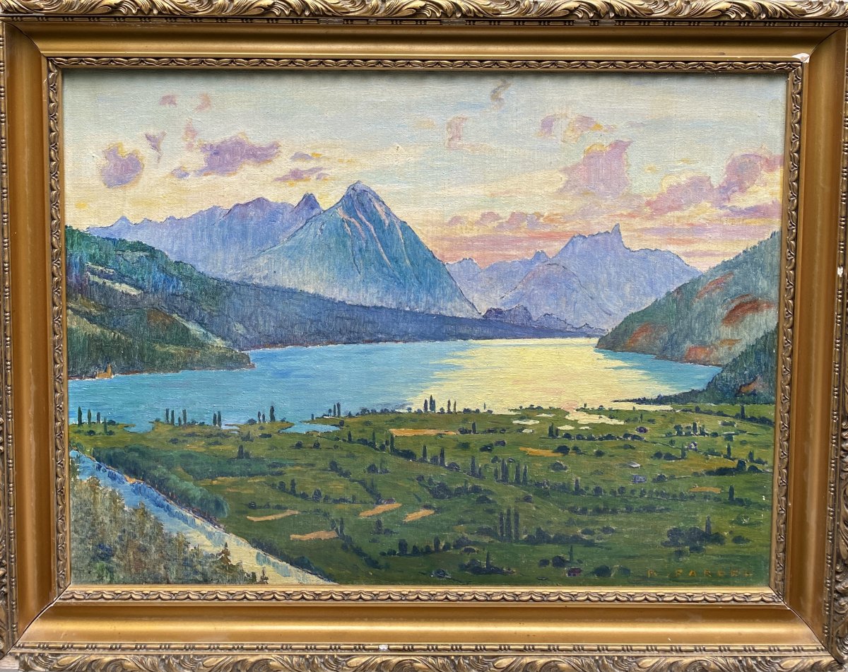 Robert Fardel (1867-1931) - Le Lac De Thoune, Suisse. Circa 1910