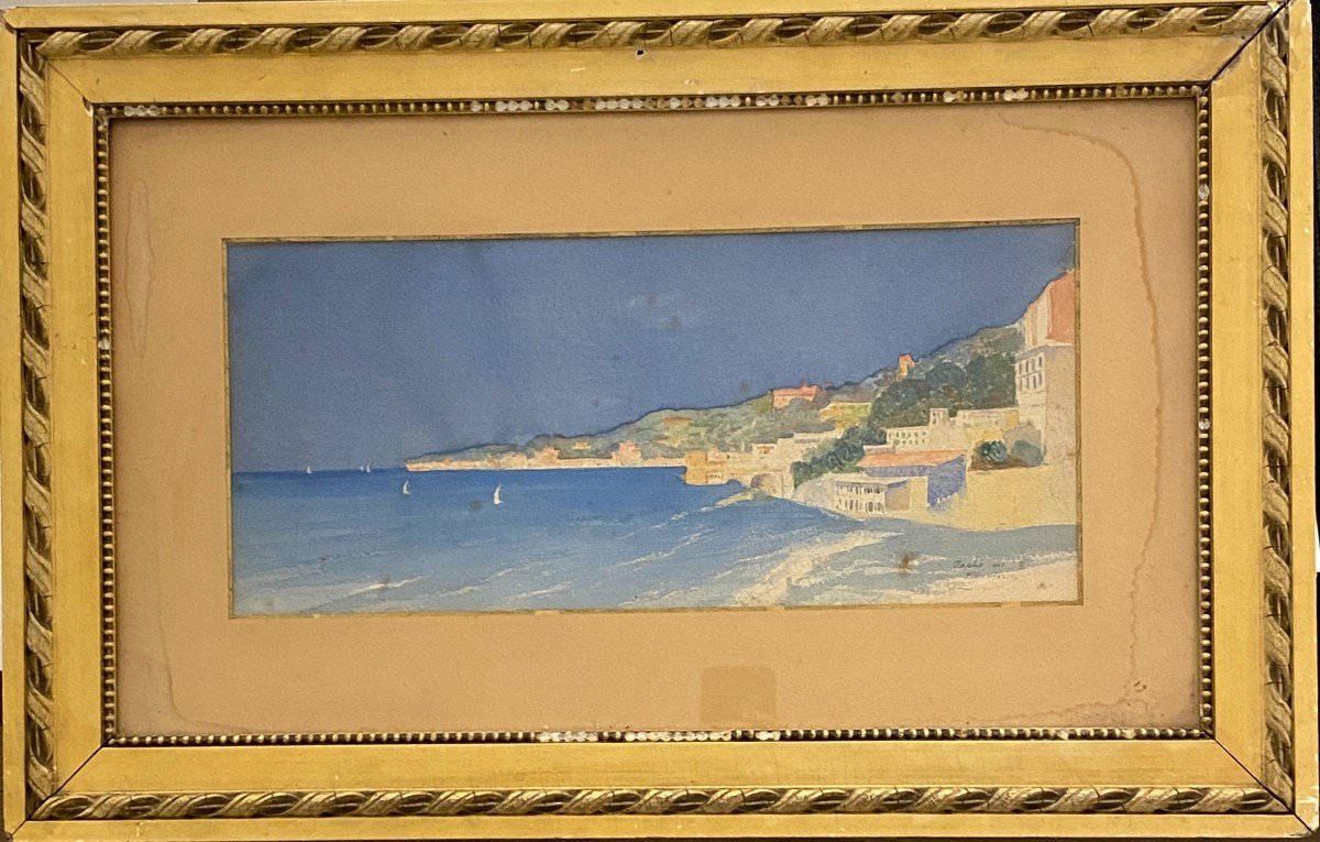 Ecole Française 1901 - Vue Synthétique De La Baie De Naples - Signé 