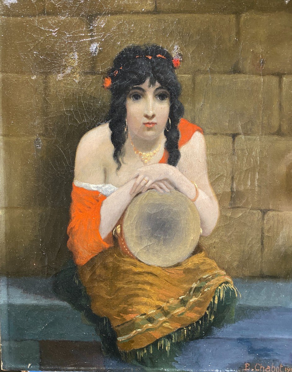 E. Chabot (xix-xxème) - La Bohémienne Au Tambourin, 1913-photo-2