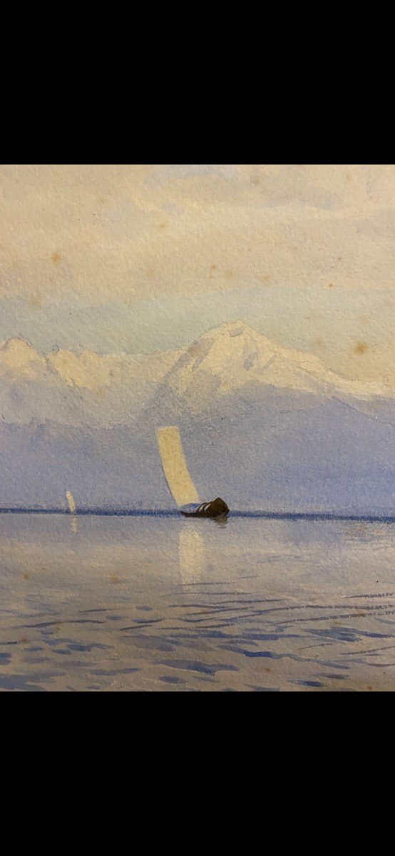 Ainslie H Bean ( Circa 1850-1900) - Paysage Lacustre Au Voilier, 1901-photo-3