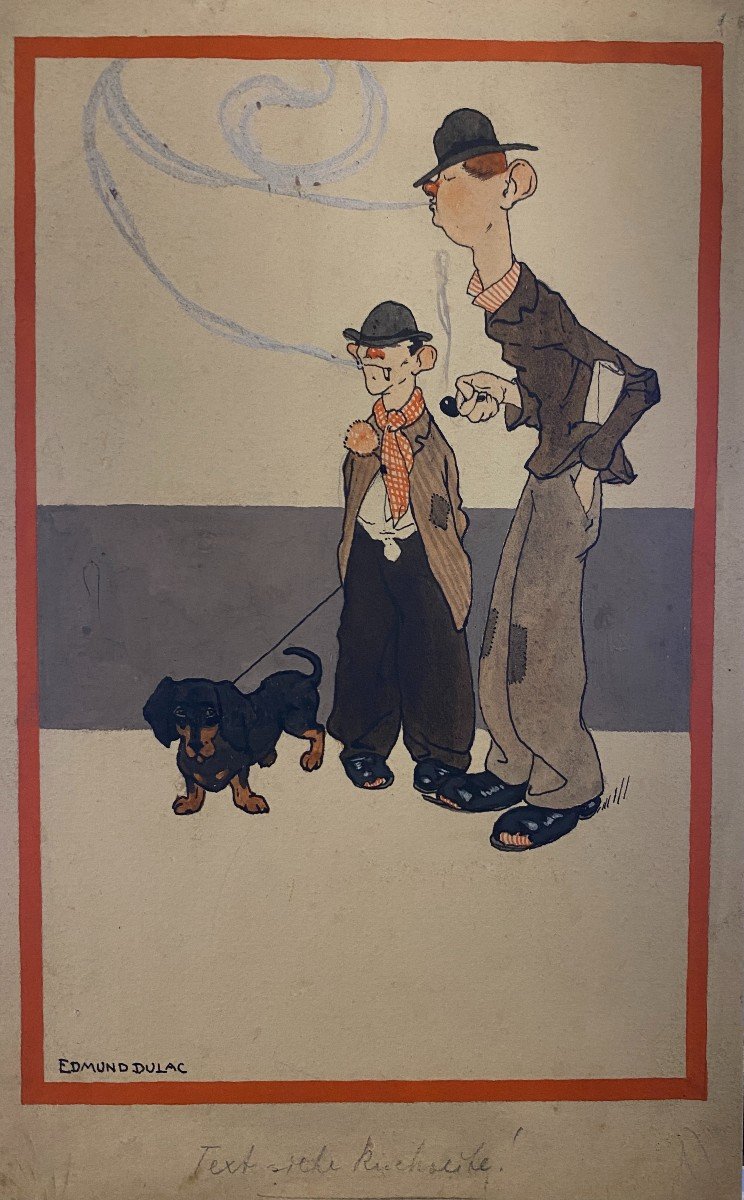 Edmund Dulac (1882-1953) - The Two Smokers And The Dachshund, Circa 1905