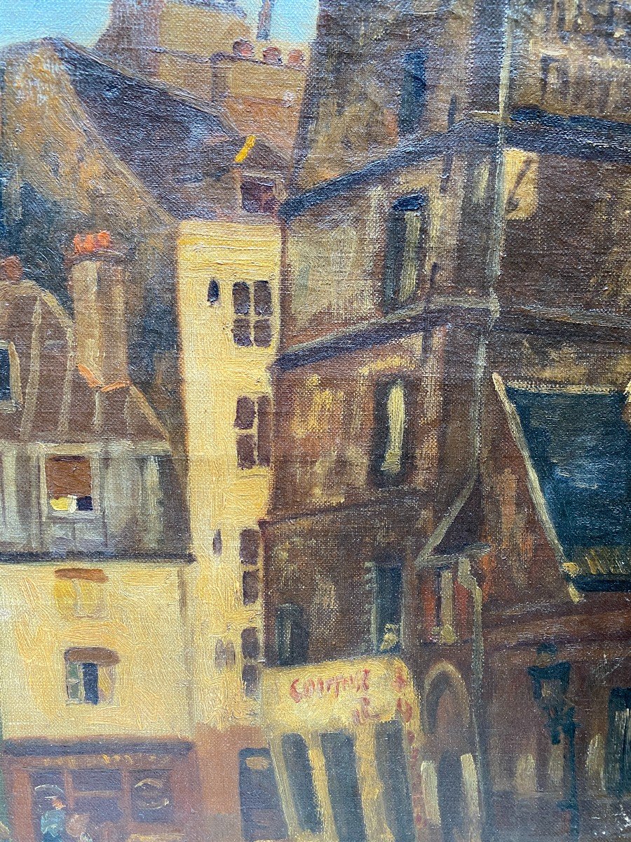 Ecole Française Vers 1910 - Paris, Quartier Latin, Rue Gallande - signé-photo-3
