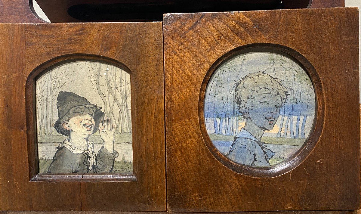 Art Nouveau Work - Two Portraits Of Children - Indecipherable Signatures
