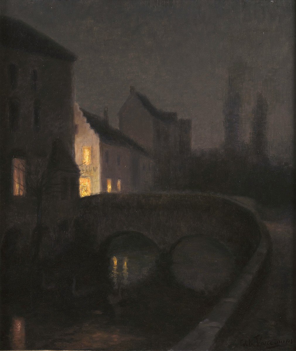 Edith Vaucamps (circa 1860-circa 1930) Bruges La Nuit, Circa 1900