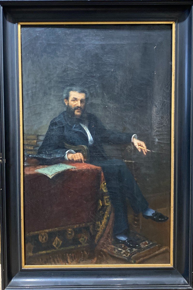 French School - Portrait Of Dandy With A Cigarette, 1885 - Traces Of Signature