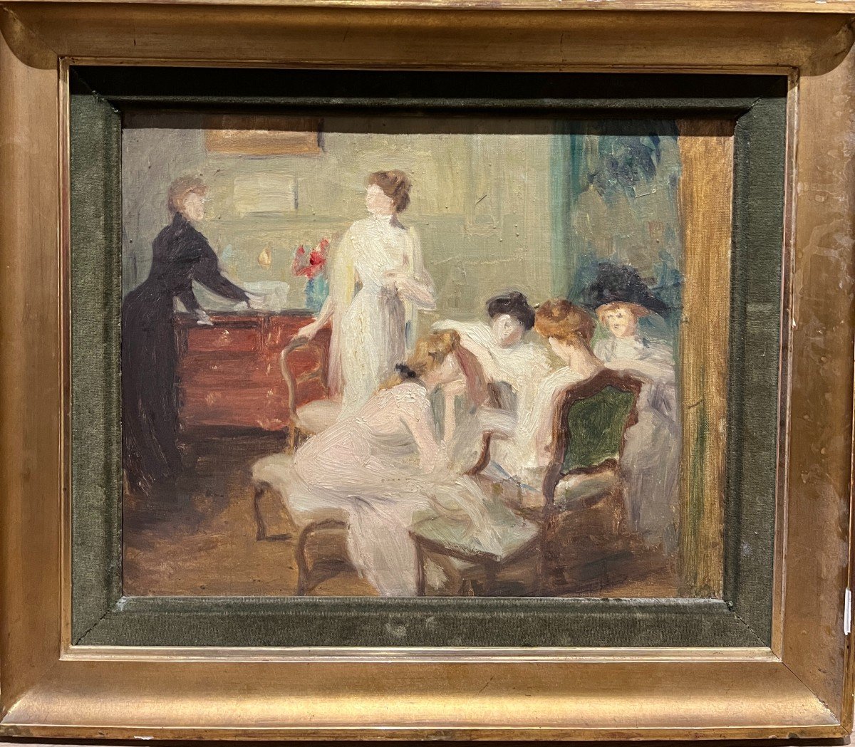 French Or English School - Elegantes Au Salon, Circa 1900 - 1910 - Jaw?-photo-2