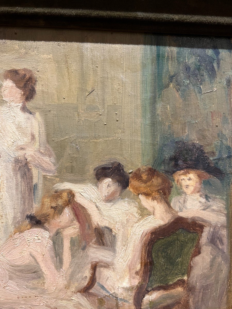 French Or English School - Elegantes Au Salon, Circa 1900 - 1910 - Jaw?-photo-3