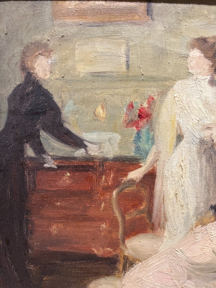 French Or English School - Elegantes Au Salon, Circa 1900 - 1910 - Jaw?-photo-1