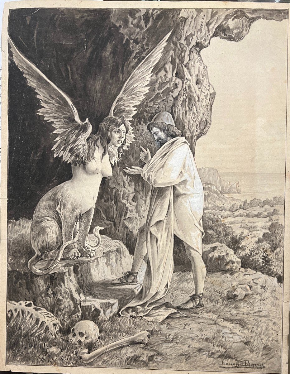 Marius Barret (1865-1929) - Oedipe Et Le Sphinx, Circa 1890