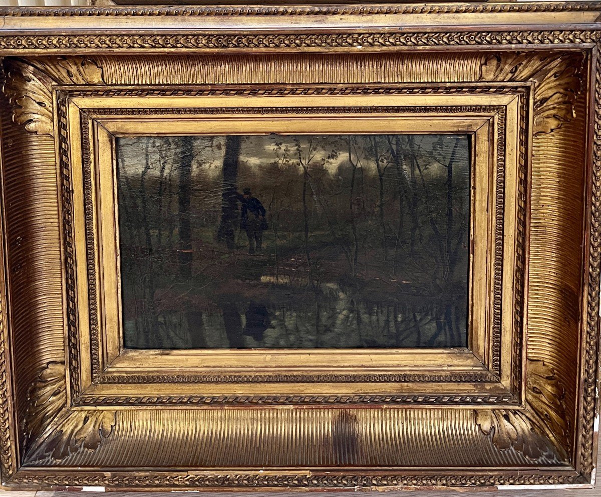 Ecole Française Du 19ème Siècle - Barbizon - Garde Champêtre Et Reflet Dans l'Eau