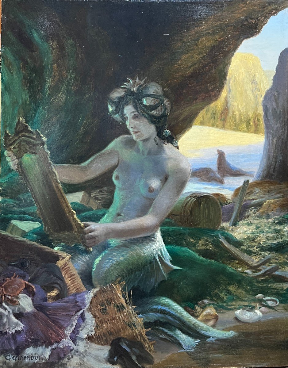 Georges Marie Girardot (1856-1914) - Mermaid In The Mirror, 1911-photo-2